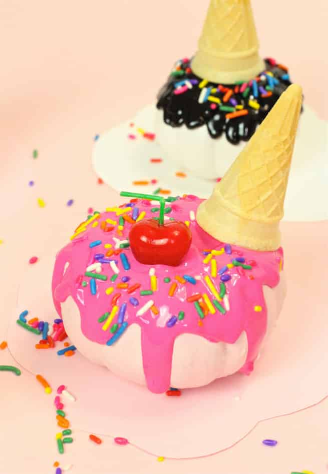 DIY Spilled Ice Cream Cone Pumpkin Pink