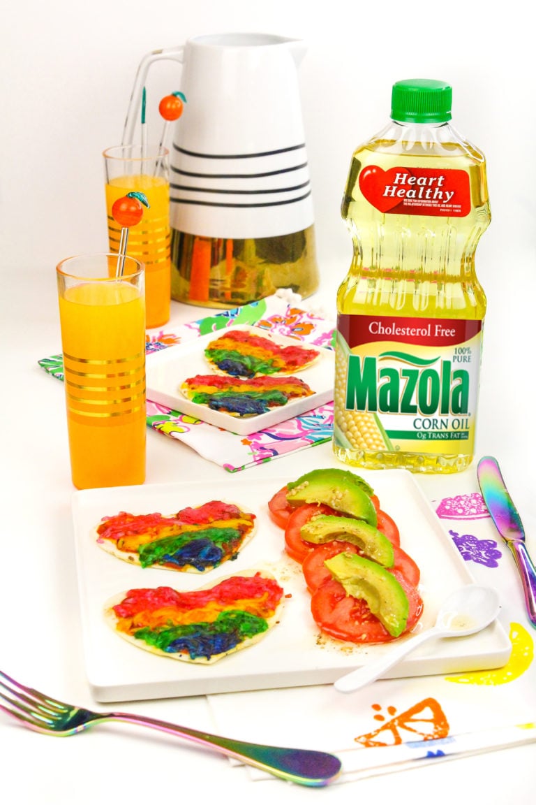 Easy Rainbow Heart Pizza’s With Avocado Tomato Salad!