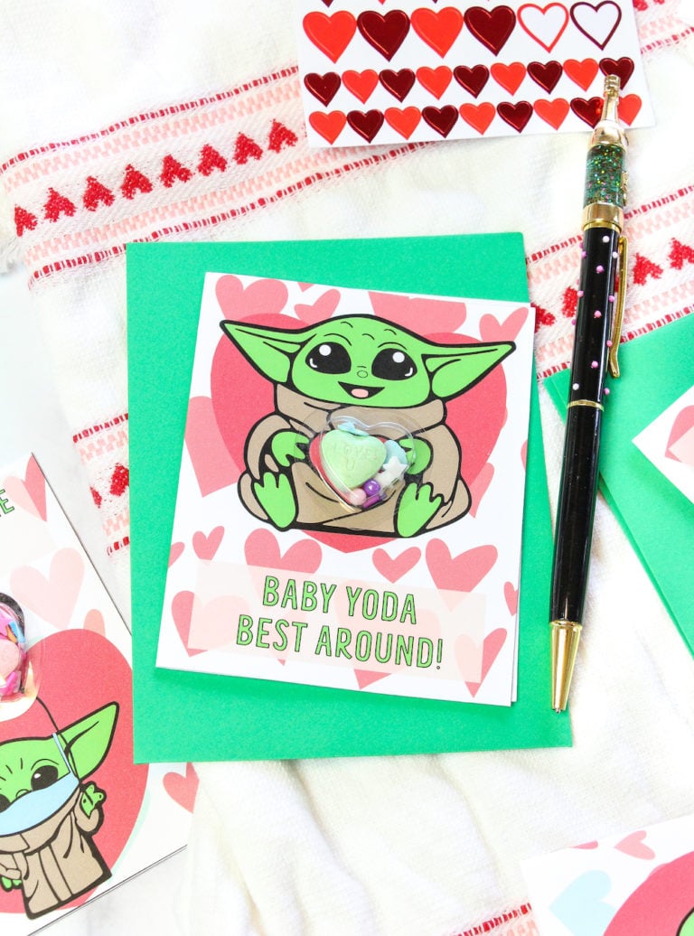 Finish DIY Photo of Baby Yoda Shaker Cards For Valentine's Day