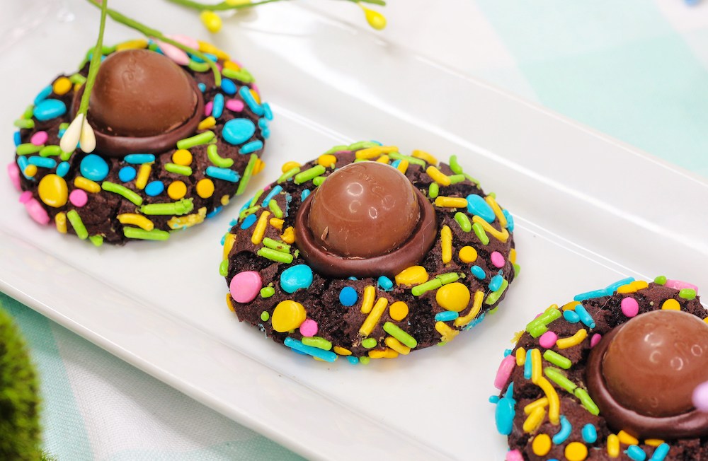 Close Up Chocolate Easter Thumbprint Cookies 